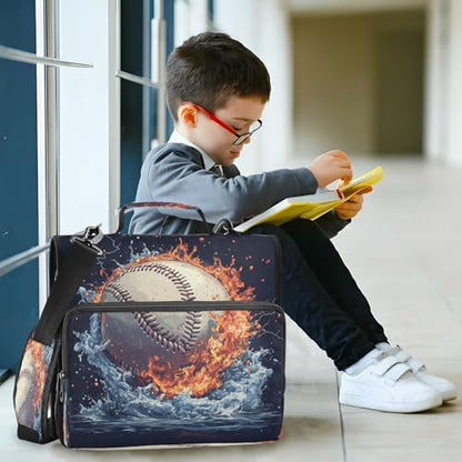 Caikeny 3 Ring Zipper Binder Baseball Fire Water 1.5 inch Binders Bag Flame Soccer with Shoulder Strap and Handle Expanding File Pockets - color: Multicolored 1z2.12
