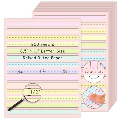 AmazingSpark 200 Sheets Raised Line Handwriting Paper 8.5" x 11" Colored Tactile Paper with 0.5'' Spacing, Multi-sensory Dysgraphia & Adhd Support, Primary Ruled Tablet (Line Writing) - size: 8.5" X 11", style: Line Writing Pink Base