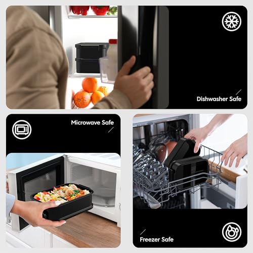 Jelife Adult Bento Box Lunch Box - Large Style Stackable Bento Lunch Box for Adults, 72oz All-in-One 3 Layers Bento Boxes Leak-Proof Lunchbox with Utensil Sauce Containers for Dining Out,Work, Black - color: Black