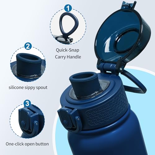 GOPPUS Insulated Water Bottle 20oz Stainless Steel BPA-Free Sports Bottle Ideal for School and Travel Silicone Spout Lid Prevents Leaks, Sweat, and Dust (Dark blue) - color: Dark Blue
