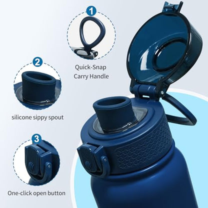 GOPPUS Insulated Water Bottle 20oz Stainless Steel BPA-Free Sports Bottle Ideal for School and Travel Silicone Spout Lid Prevents Leaks, Sweat, and Dust (Dark blue) - color: Dark Blue