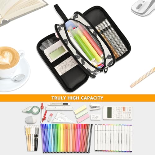 ALAZA Black Bow Pattern Large Pencil Case, Pen Pouch Pencil Bag with 3 Compartments Pen Holder Organizer Stationery Bag - color: Black Bow
