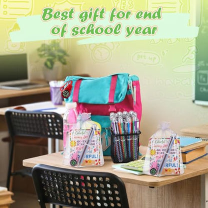 24 Set Graduation Gift Bulk End of Year Student Gifts 6 in 1 Multicolor Ballpoint Pen and Mini Compass with Cards and Organza Bags Classroom Gifts for Pre K Kindergarten