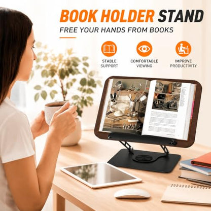 2-in-1 Adjustable Floor Book Stand & Laptop Holder | Detachable Desktop & Floor Use, 35"-62" Height Adjustable, Anti-Topple Heavy Base, 360° Swivel Panel, Hands-Free Reading