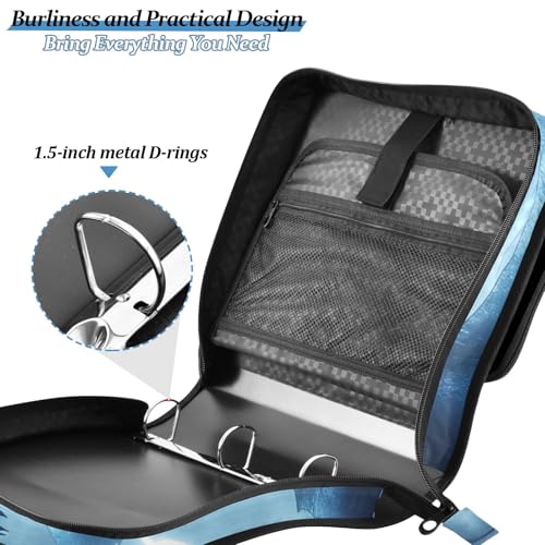 3 Ring Zipper Binder With Shoulder Strap Documents Storage Organizer Animal Dog - color: Blue Dragon Lightning