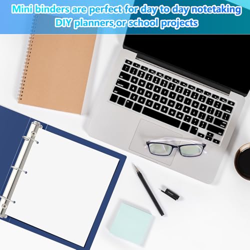 Henoyso 12 Pcs 1.5 Inch Mini 3 Ring Binders Fits 5.5" x 8.5" Paper, Holds(Capacity 350 Sheets), Plastic Flexible Three Round Rings Small Navy Blue A5 Binders Bulk for School, Office Use, Photo Album - color: Navy Blue, size: 1.5 Inch