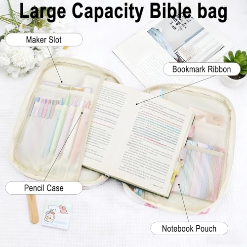 Bible Cover Case Study Supplies for Women Gifts Large Bible Cover with Highlighters Pens Tabs Cute Quilted Carrying Case Journal Kit Accessories Christian Gifts Sticky Notes C - color: Bc