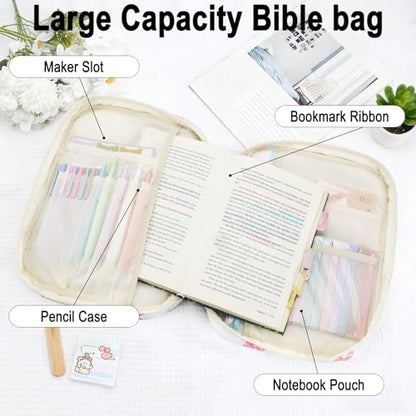 Bible Cover Case Study Supplies for Women Gifts Large Bible Cover with Highlighters Pens Tabs Cute Quilted Carrying Case Journal Kit Accessories Christian Gifts Sticky Notes C - color: Bc