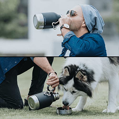 Asobu Buddy Bottle, a Stainless Steel Insulated Water Bottle with Removable Dog Water Bowl and Dog Food and Treat Storage (Midnight Marble, 37 Oz) - color: Black