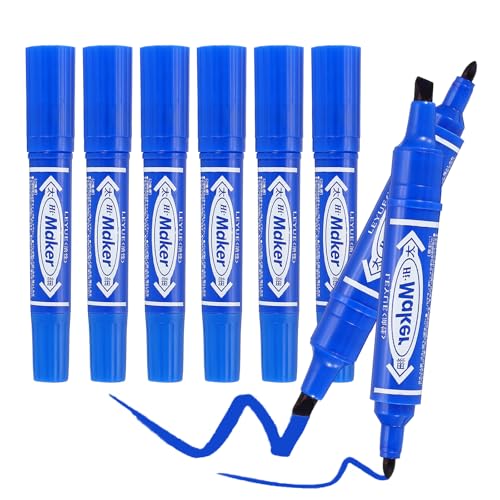 PATIKIL Broad & Fine Tip Markers, 8Pcs Oil-Based Markers Dual Tip Brush Highlighter for Adult Artists Drawing Coloring Painting Sketching, Blue (0.2" /0.07") - color: Blue