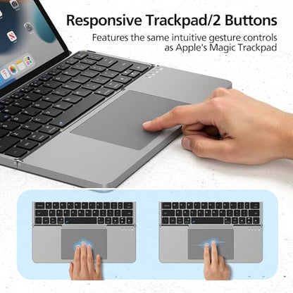 Mircopack Foldable Bluetooth Keyboard with Touchpad and Stand for iPad/iPhone/MacBook,3-Device Ultra Slim PU Leather Magnetic Cover Portable Rechargeable Keyboard for macOS and iOS-Gray - color: Grey