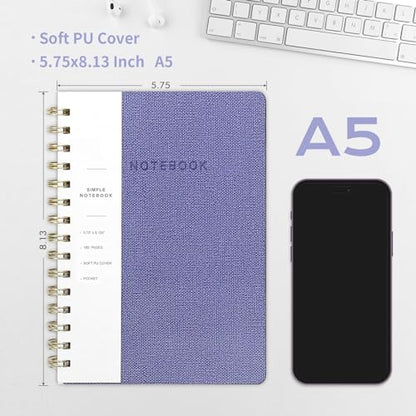 Spiral Notebook-6.10" x 8.19" College Ruled Journal with Inner Pockets and 160 Pages,PU Leather Cover Business Journal, Twin-Wire Binding Notebook Perfect for Office & Home School Supplies - color: 005-Violet-1pack, size: A5-160 pages