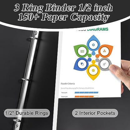 CIXILDTS 0.5-inch Round Ring Binder, Durable 1/2" 3 Ring Binder Fit Letter Size Paper, Presentation View Binders, Black,12-Pack - color: Black, size: 0.5", style: 12-Pack