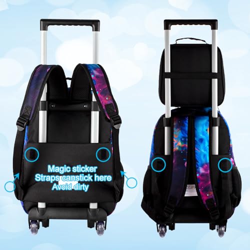 gxtvo Kids Rolling Backpack for Girls, Roller Wheeled Bookbag - Wheeled Elementary School Bag - 3PCS Cat - color: Space Cat Rolling Set
