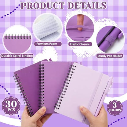 Fulmoon 12 Set Small Spiral Notebooks A6 with Pens Bulk, Multicolor 4" x 6" Pocket Notebooks Mini Lined Journals 50 Sheets for Back to School Supplies Students Gifts Rewards Office (Violet Bloom) - color: Violet Bloom