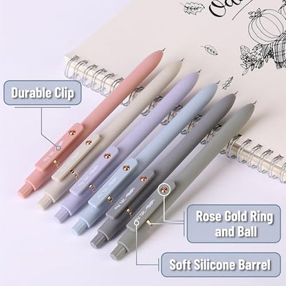Mr. Pen- Retractable Gel Pens with Rose Gold Ring and Ball, 6 Pack | Morandi Barrels, Japanese Black Gel Pens, Fast Dry, Fine Point 0.5mm - color: Morandi Barrels with Rose Gold Ring