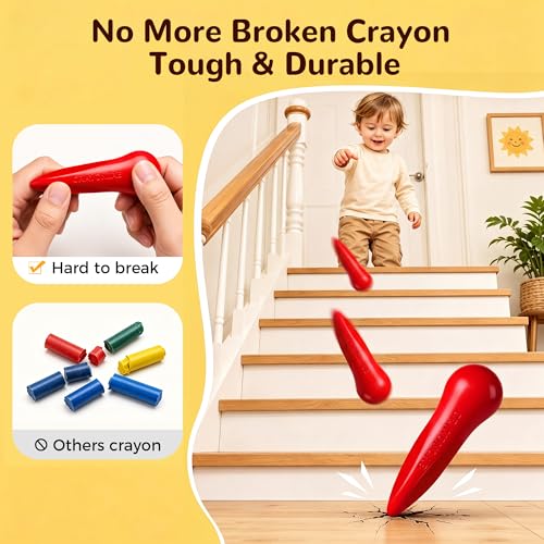 Jumbo Crayons for Toddlers 1-3, 18 Colors Easy-Grip & Unbreakable - Washable, Non-Toxic, Anti-Roll Art Supplies, Perfect First Crayons & Sensory Toy Gift for Ages 1-4