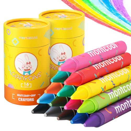 montcool 2 Pack Jumbo Crayons Set (32 Pieces, 16 Colors), Washable Non Toxic Easy to Hold Large Crayons - color: 16 Colors