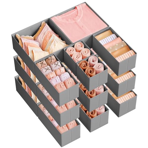 SONGMICS Drawer Organizers, Dresser Divider Organizers, Set of 18, Foldable Fabric Storage Boxes for Socks, Underwear, Bras, Ties, Scarves, Dove Gray URDZ006G05 - color: Dove Gray, size: 18 Pack