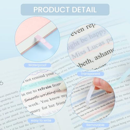 NEWEST 960 Pieces Transparent Highlighter Strips for Reading, Gradient Removable Highlighter Tapes Tabs for Annotating Book, Long Page Sticky Notes Index Tabs with Lines for Aesthetic Office School