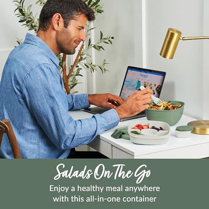 Bentgo Salad Container - 54 oz Bowl with 4-Compartment Toppings Tray, Leak-Proof Dressing Container, Reusable Fork, BPA-Free Lunch Box for Meal Prep & Food Storage; Removable Bento Tray (Khaki Green) - color: Khaki Green