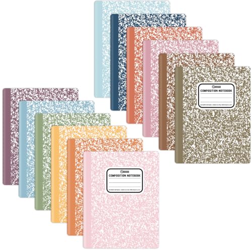 gisgfim 12 Pack Bulk Composition Notebook Wide Ruled, 12 Different Vibrant Colors, 96 Pages (48 Sheets), 9-3/4 x 7-1/2" Hard Cover Journal Notebooks for Studentsd,Classroom and Office(Groovy) - color: Groovy