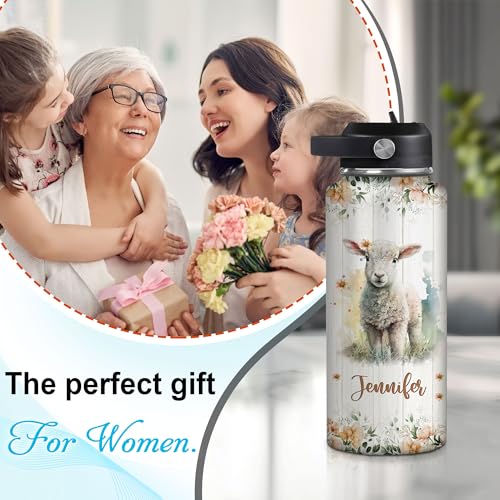 Hyturtle Personalized Lamb Water Bottle – Travel Insulated Stainless Steel Bottle with Leak-Proof Lid 18oz 32oz – Cute Animal Gift for Women, Girls, Sheep Lovers – Birthday & Christmas Gift - color: Lamb