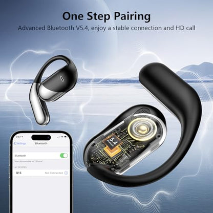 Open Ear Clip Wireless Earbuds Bone Conduction Headphones, Bluetooth,Built-in Mic, Waterproof, LED Display ,Ear Hooks Ear Buds Ultra-Comfort Earphones Design for Running walking,office,birthday gift - color: Black