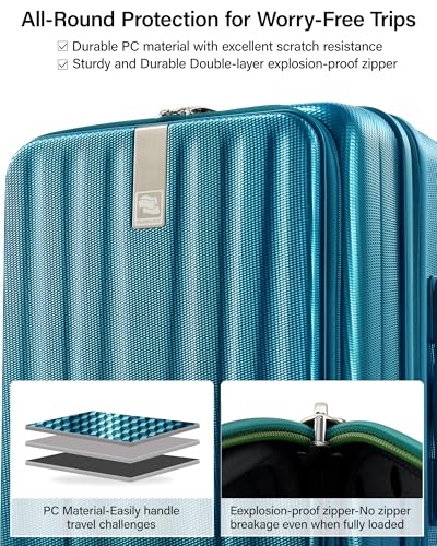 Hanke Top Opening Carry-On - Expandable 16 Inch Airline Approved Spinner | Easy-access top opening,360° spinner wheels，lightweight expandable hardshell, fits overhead bins,for overnight business trips - color: Caribbean Blue, size: 20 Inch Expandable