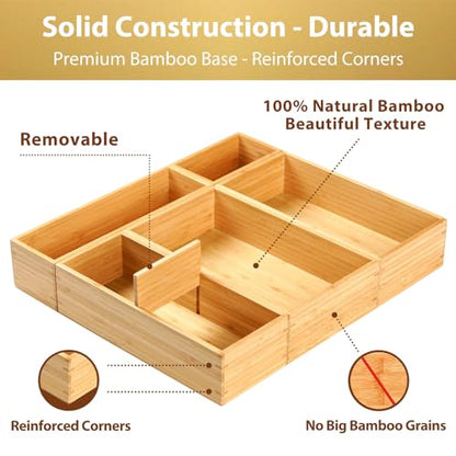 Umilife Drawer Organizer Storage Boxes, 2.5" High Bamboo Drawer Dividers, 5 Rearrangeable Bins for Kitchen, Office Desktop, Clothing, Makeup, vanity, Jewelry - size: 15 x 13 x 2.5" (5 Boxes)