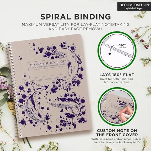 Decomposition Humpback Whales College Ruled Spiral Notebook - 9.75 x 7.5 Journal with 160 Lined Pages - 100% Recycled Paper - Cute Notebooks for School Supplies, Home & Office - Made in USA - color: Humpback Whales, style: Spiral-bound