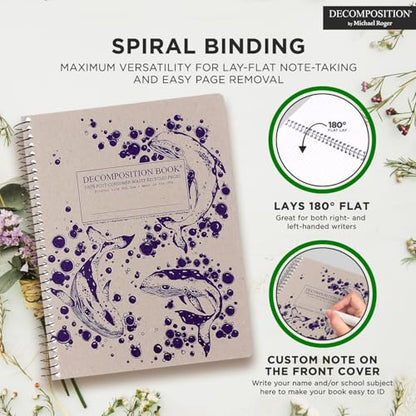 Decomposition Humpback Whales College Ruled Spiral Notebook - 9.75 x 7.5 Journal with 160 Lined Pages - 100% Recycled Paper - Cute Notebooks for School Supplies, Home & Office - Made in USA - color: Humpback Whales, style: Spiral-bound
