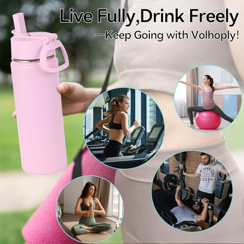 Volhoply 20oz Insulated Stainless Steel Water Bottle with Straw Lid, Kids Wide Mouth Double Wall Vacuum Cups with Handle,Reusable Outdoor Sports Metal Bottles,Travel Flask Keep Cold&Hot(Purple,1) - color: Purple