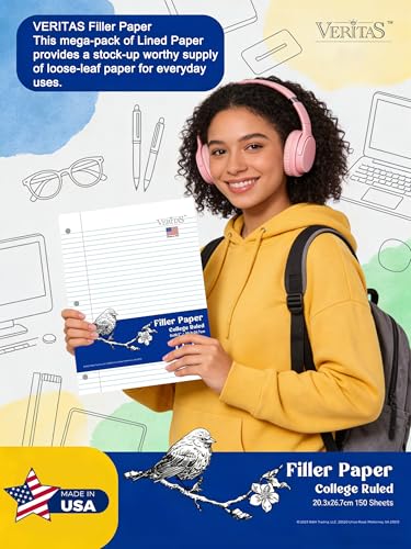 WritePads College Ruled Loose Leaf Paper, 600 Sheets Bulk Notebook Paper, 8"x10-1/2" 3 Hole Punched Filler Paper, Fits Standard 3-Ring Binder, 65lb Thick Paper, Made in USA - color: College Ruled Filler Paper, size: 4 Pack (600 Sheets)