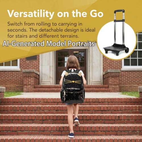 Cat School Bags Kids Rolling Backpack for Girls Luggage Kids Suitcase With Wheels Trolley Wheeled Backpacks Travel Bags 3PCS Lunch Box Pencil Case Backpacks for Girl‘s Black - color: Black-220223-l