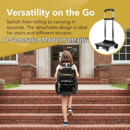 Cat School Bags Kids Rolling Backpack for Girls Luggage Kids Suitcase With Wheels Trolley Wheeled Backpacks Travel Bags 3PCS Lunch Box Pencil Case Backpacks for Girl‘s Black - color: Black-220223-l
