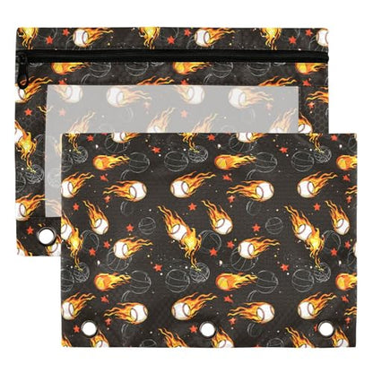 Sports Theme Ball Binder Pouches 3 Ring for Boys Girls School Office College Supplies Baseball Softball White Pencil Pouches Case Bag with Clear Window and Zipper 2 Pack - color: Ball