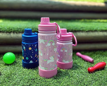 CHILLOUT LIFE 12oz Kids Insulated Stainless Steel Water Bottle with Leak Proof Spout Lid & 144 Stickers - color: Pink Unicorn, style: 12 oz