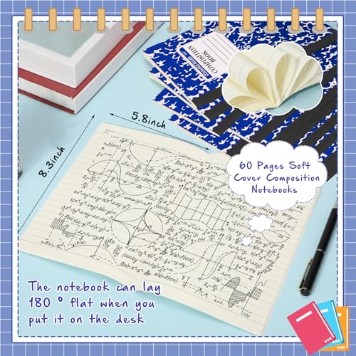 Fainne 12 Pack A5 Composition Notebooks Bulk College Ruled Composition Notebook College Ruled Notebooks Marble Covers Notebook for Student Classroom Office Supplies 8.2 x 5.5(Blue) - color: Blue