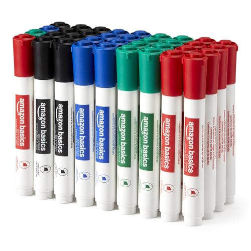Amazon Basics Low-Odor Dry Erase Whiteboard Markers, Chisel Tip, Quick-Dry, 4 Assorted Colors, 36-Pack - color: 4 Assorted, style: Chisel Tip