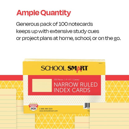 School Smart Ruled Index Card, 4 x 6 Inches, Canary, Pack of 100 - color: Canary, size: 4 x 6 Inches