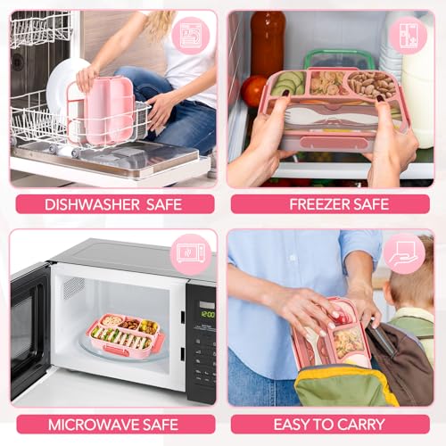 EASYFUN Bento Box Adult, Lunch Box, 4-Compartment Lunch Containers, Drop-Proof, Dishwasher Safe & Made with BPA-Free Materials (Pink) - color: Pink
