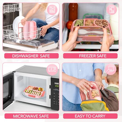 EASYFUN Bento Box Adult, Lunch Box, 4-Compartment Lunch Containers, Drop-Proof, Dishwasher Safe & Made with BPA-Free Materials (Pink) - color: Pink