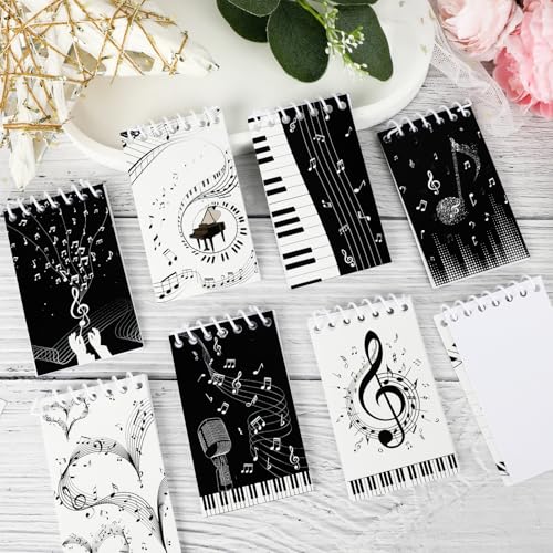 Konsait Music Themed Notepads, Music Note Mini Spiral Notebook Message Reminder for Office School Supplies Music Gifts for Teacher Student Classroom Rewards Party Favors (8 Pieces)