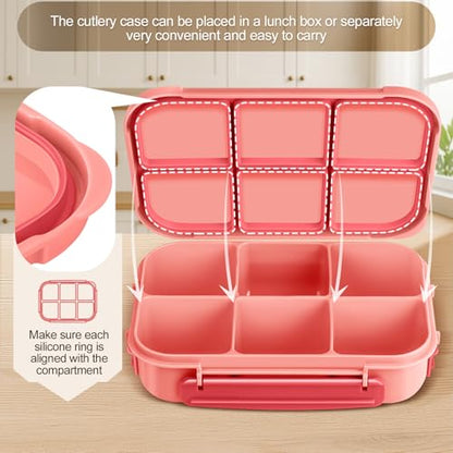 Amathley Lunch Box Kids Girls Boys,Bento Box Adult,Toddler Lunch Containers for School,Leakproof Snack Containers with 6 Compartments,Sauce Container,10 Food Picks and 4 Muffin Cups (Pink) - color: Pink