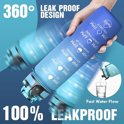 OLDLEY Water Bottle, 32oz Motivational Sports Water Bottle with Time Marker - Times to Drink - Tritan, BPA Free, Wide Mouth Leakproof,Sky - color: Sky