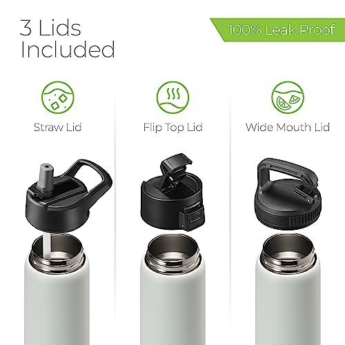 SipX™ 25 oz Insulated Water Bottle with 3 Lids – Leakproof Stainless Steel, Triple Insulated – Cold 24 Hours/Hot 12 Hours – Durable Bottle for School, Gym, Travel – Blue - color: Blue, size: 25 Ounces