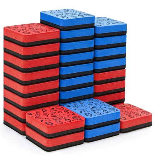 OWLKELA 30Pcs Dry Erase Erasers, Magnetic Whiteboard Eraser, Mini Whiteboard Cleaning Pads for Classroom, Office and Home, Blue&Red - color: Blue & Red, size: 30 Pcs