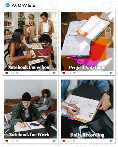 5-Subject Spiral Notebook, College Ruled, with Pocket & Tab Dividers | 300 Pages, 11" Ruler, 8.5"x11" Lily White, Pocket Dividers with Labels, for Writing Journal, Home, Office & School Supplies - color: White(300 page)