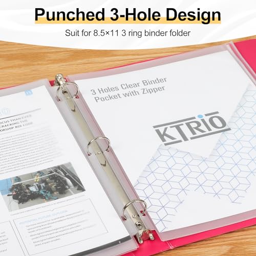 KTRIO 12 Pack Binder Pockets, 8.5 x 11 Zipper Pouches for 3 Ring Binders | Thickened PVC Document Folders, 3 Holes Pre-Punched Fits Standard Binder Letter-Size Paper Storage, Business Office Supplies - size: 12 Pack, style: White Zipper